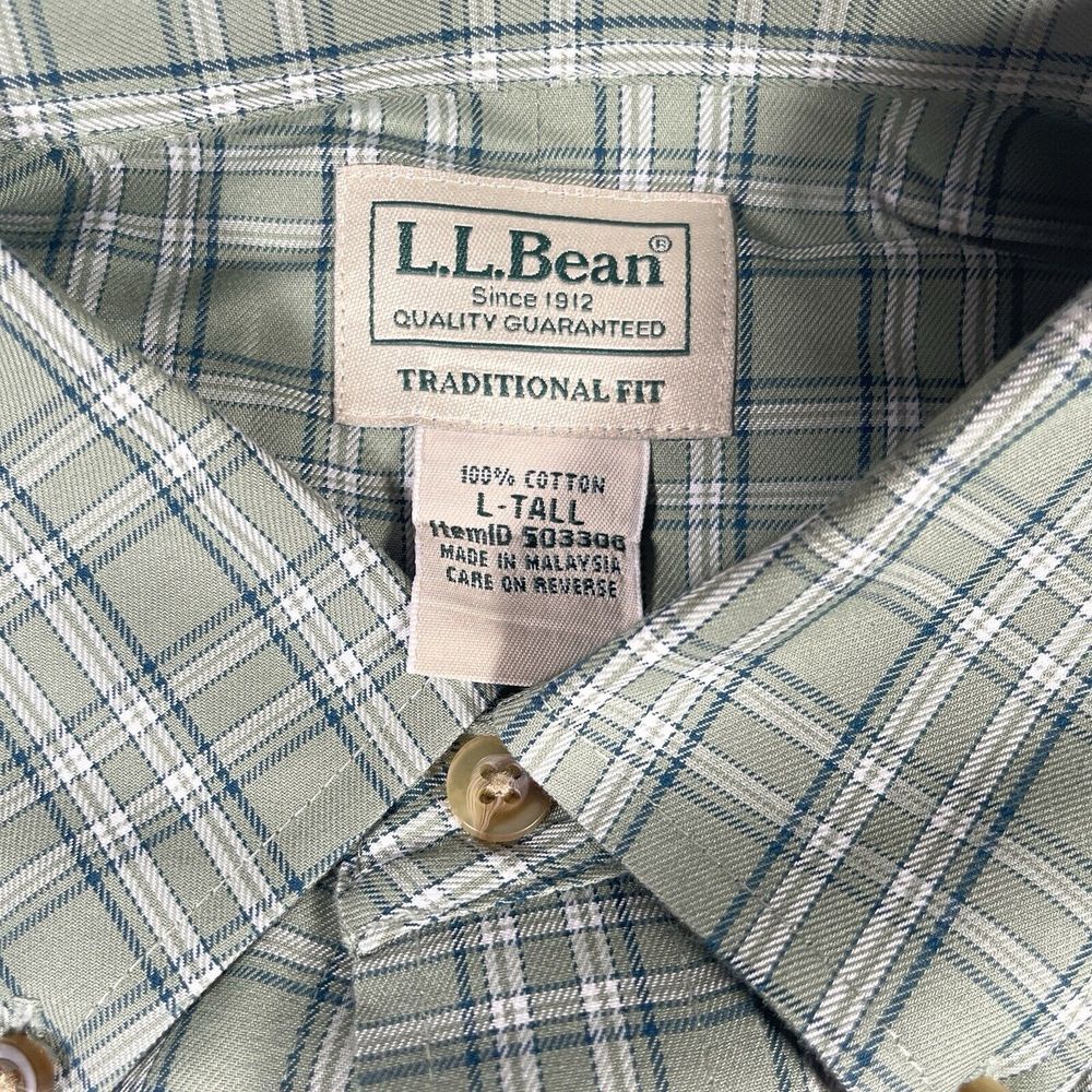 LL Bean Traditional Fit Shirt Mens L Green Tartan Plaid Long Sleeve‎ Button Up - Picture 3 of 7